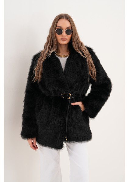 Kemerli Geniş Yaka Midiboy Kaban