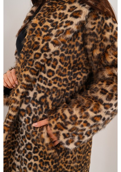 Tam Boy Şal Yaka Leopar Tüylü Kaban