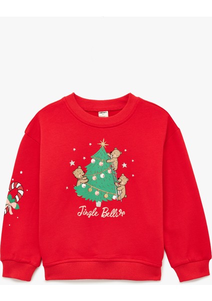 Pamuklu Uzun Kollu Bisiklet Yaka Şardonlu Yılbaşı Baskılı Sweatshirt modelleri