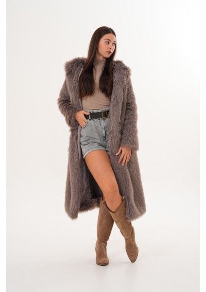 Tam Boy Kapişonlu Tüylü Kaban fiyatları