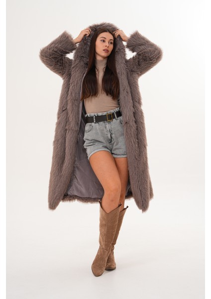 Tam Boy Kapişonlu Tüylü Kaban modelleri