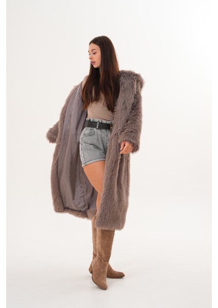 Tam Boy Kapişonlu Tüylü Kaban fırsatları