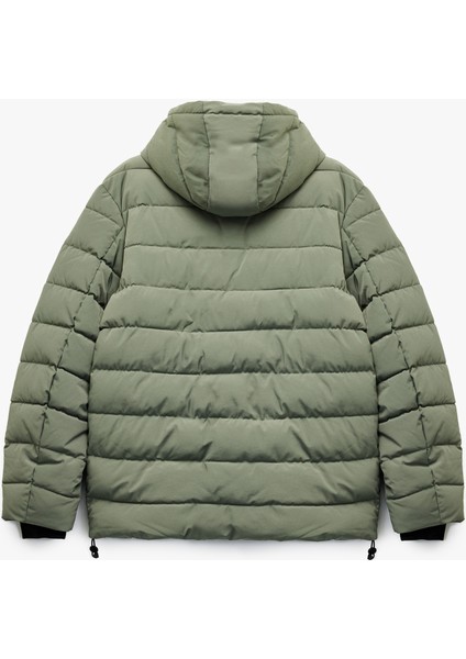 Kapüşonlu Uzun Kollu Fermuarlı Cepli Kışlık Şişme Mont fırsatları