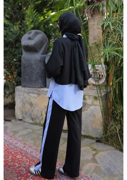 Siyah Pelerin Görünümlü Gömlek Pantolonlu Modal Takım fiyatları