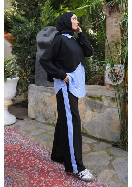 Siyah Pelerin Görünümlü Gömlek Pantolonlu Modal Takım fırsatları