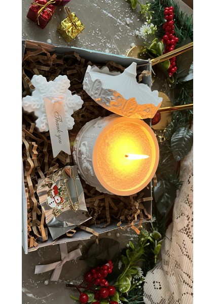 Atlıkarınca Işığı – Kar Tanesi Mum – Broş Yılbaşı Hediye Seti 3’lü | Casa Di Duck modelleri