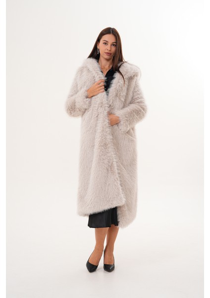 Tam Boy Kapişonlu Tüylü Kaban