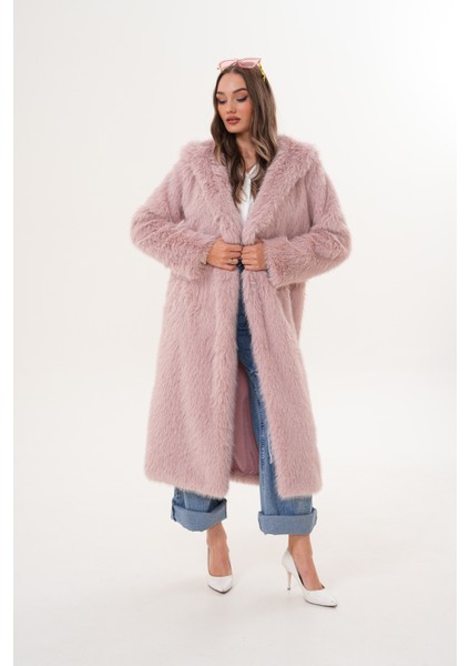 Tam Boy Kapişonlu Tüylü Kaban