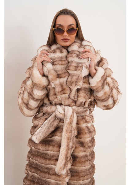 Tam Boy Çinçila Desenli Kaban