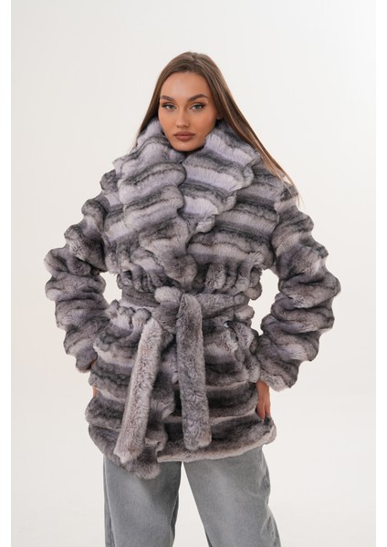 Midi Boy Çinçila Desenli Kaban