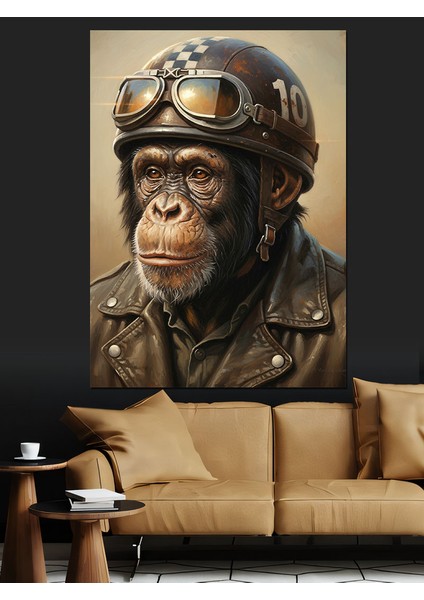 Motorsiklet Kasklı Maymun Portresi Dekoratif Kanvas - Mdf Ahşap Tablo fırsatları