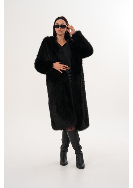 Tam Boy Kapişonlu Tüylü Kaban