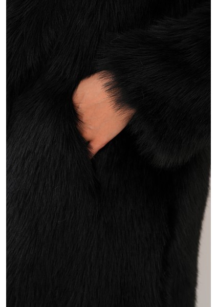 Tam Boy Kapişonlu Tüylü Kaban