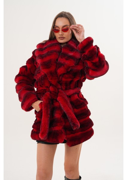 Midi Boy Çinçila Desenli Kaban