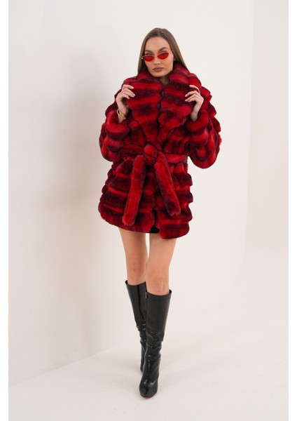 Midi Boy Çinçila Desenli Kaban