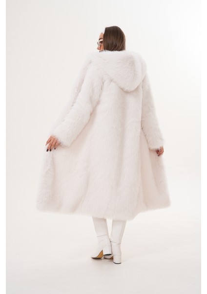 Tam Boy Kapişonlu Tüylü Kaban