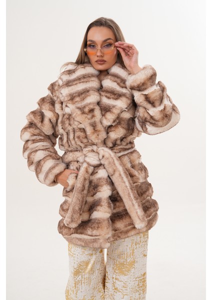 Midi Boy Çinçila Desenli Kaban