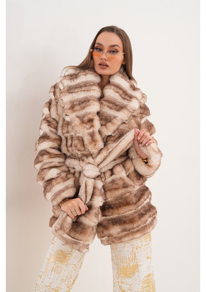 Midi Boy Çinçila Desenli Kaban