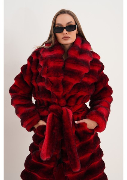 Tam Boy Çinçila Desenli Kaban