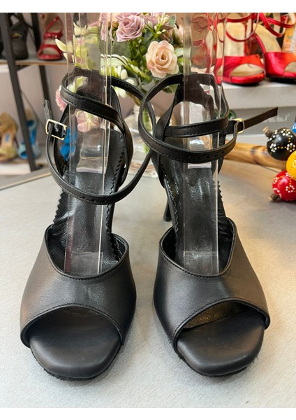 Mat Siyah Deri 8,5 cm 13 Pont Kelebek Model Tango, Dans ve Salon Ayakkabısı fırsatları