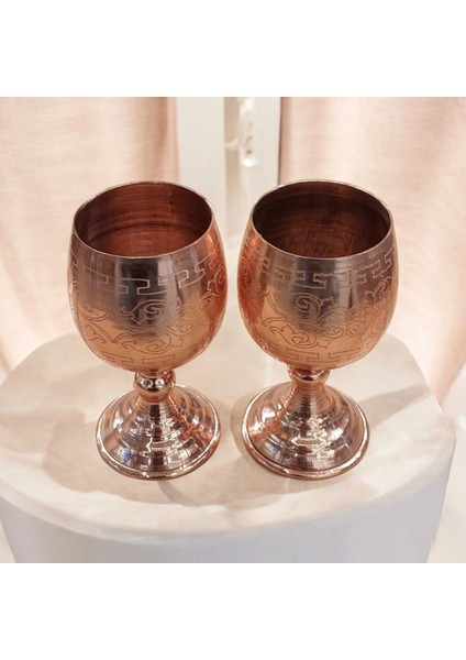 2'li Set Bakır Bardak Bakır Zemzem Bardağı 10*5 cm Küçük Boy Ayaklı Bardak Lazer Işlemeli Maşrapa fiyatları