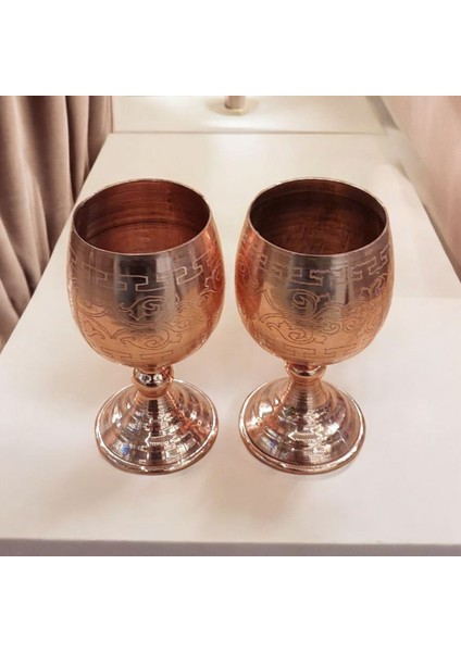 2'li Set Bakır Bardak Bakır Zemzem Bardağı 10*5 cm Küçük Boy Ayaklı Bardak Lazer Işlemeli Maşrapa modelleri