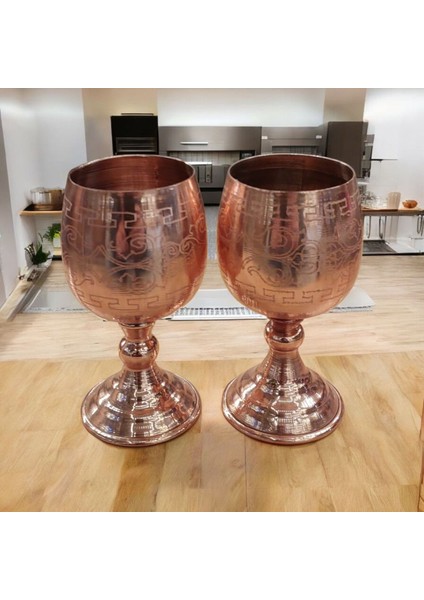 2'li Set Bakır Bardak Bakır Zemzem Bardağı 10*5 cm Küçük Boy Ayaklı Bardak Lazer Işlemeli Maşrapa fırsatları