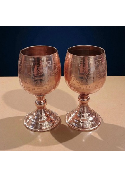 2'li Set Bakır Bardak Bakır Zemzem Bardağı 10*5 cm Küçük Boy Ayaklı Bardak Lazer Işlemeli Maşrapa indirimleri
