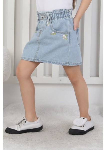 Cep Çiçekli Kız Çocuk Kot Etek modelleri