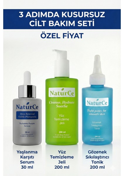 Cilt Bakim Seti 3 Lü Anti Aging Serum - Tonik - Yüz Yikama Jeli