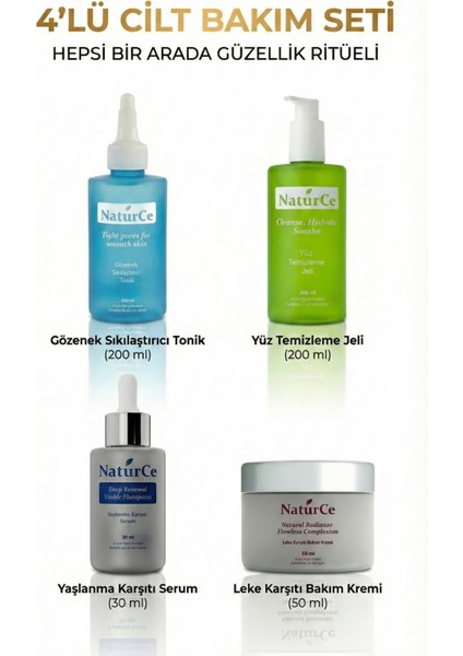Cilt Bakim Seti 4 Lü Anti Aging Serum - Tonik - Yüz Temizleme Jeli - Leke Karsiti Krem