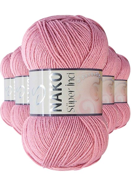 5 Adet Süper Inci El Örgü İpi 100 gr Gül Kurusu 275