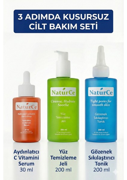 Cilt Bakim Seti 3 Lü C Vitamini Serum - Tonik - Yüz Yikama Jeli