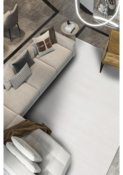 Kervalüx Beyaz Salon ve Oturma Odası Halısı – Robot Süpürge Uyumlu, Kolay Temizlik, Özel Ölçü Üretim