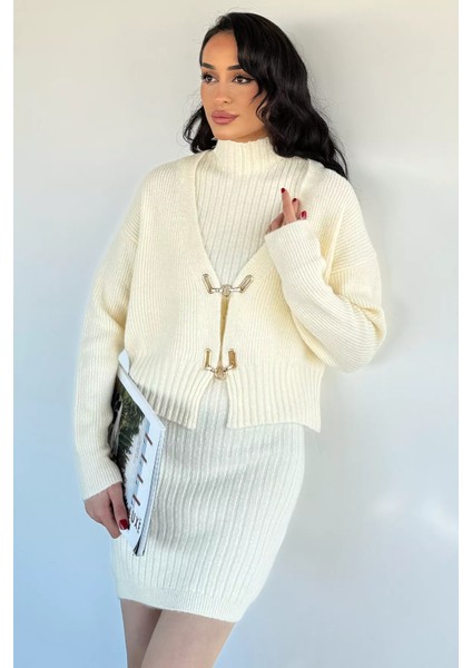 Kadın Gold Detaylı Hırka Kombinli Triko Elbise P-00019666 fiyatları