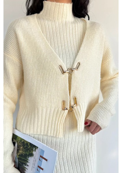 Kadın Gold Detaylı Hırka Kombinli Triko Elbise P-00019666 modelleri