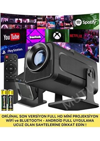 HY320 Siyah Taşınabilir Sinema Projektörü 4K 1080P 10 W Güçlü Bluetooth Akıllı Projeksiyon Wifi indirimleri