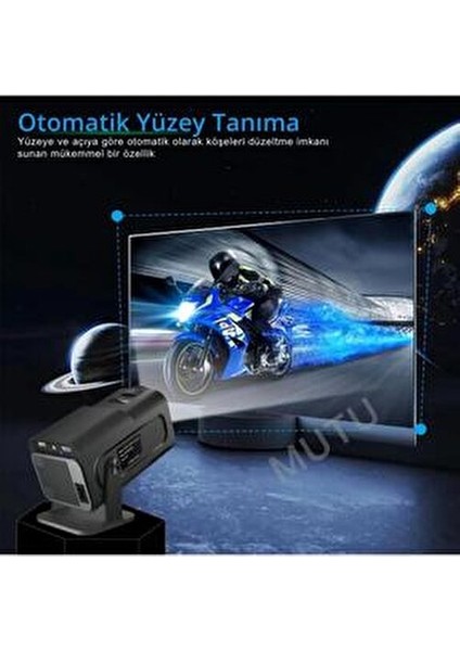 HY320 Siyah Taşınabilir Sinema Projektörü 4K 1080P 10 W Güçlü Bluetooth Akıllı Projeksiyon Wifi