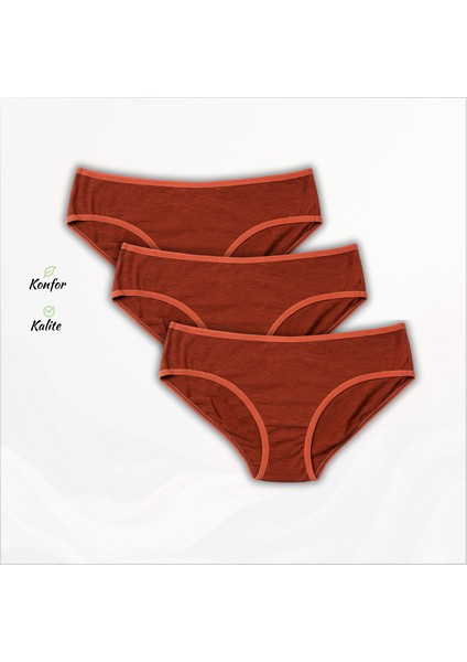 Ezowear Kadın 3’lü Pamuklu Külot Seti - Kiremit