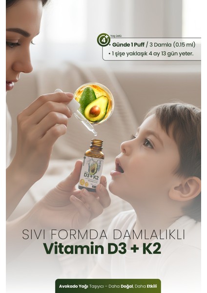 D3+K2 | Doğal Avokado Yağı Bazlı Yüksek Emilimli Vitamin D3 ve K2 Kompleksi fırsatları