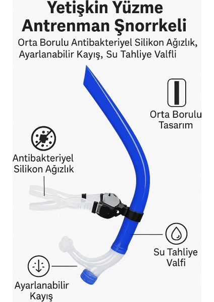 Yetişkin Yüzme Antrenman Şnorkeli Mavi modelleri