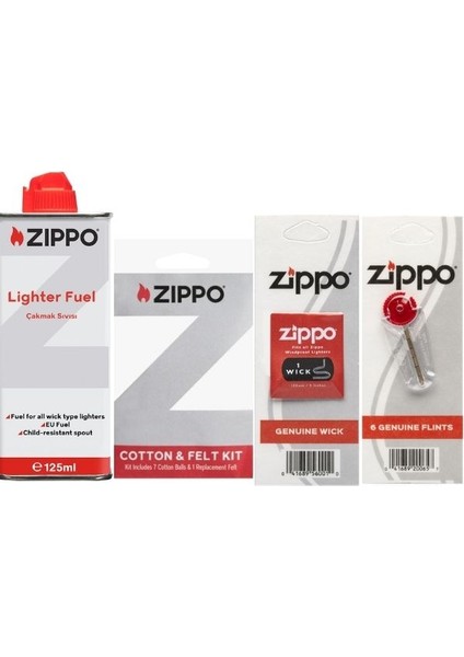 Benzinli Çakmak Seti 125 ml Pamuk Keçe ve Taş ile Uzun Süreli Kullanım İçin