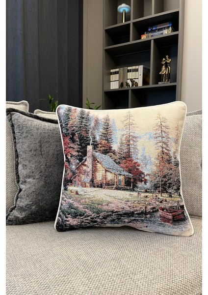 Kırlent Jakarlı Dokuma Goblen Kumaş - 45x45cm Biyeli Çift Taraflı Dekoratif Kırlent Kılıfı fiyatları