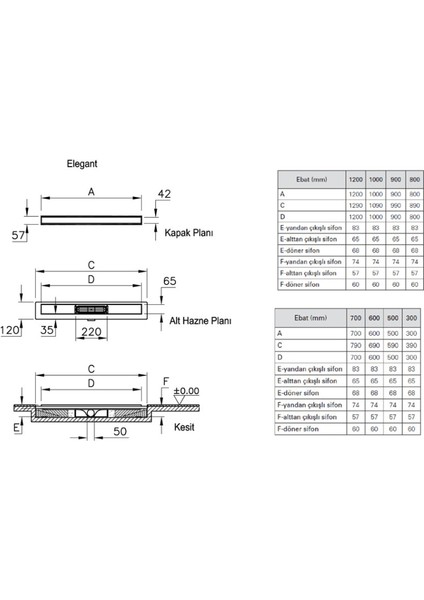 5701203 Elegant V-Flow Duş Kanalı DK100 050 Mat Alttan Sifonlu fiyatları