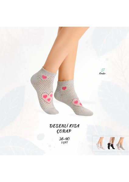 Ezowear Desenli 5'li Kısa Çorap