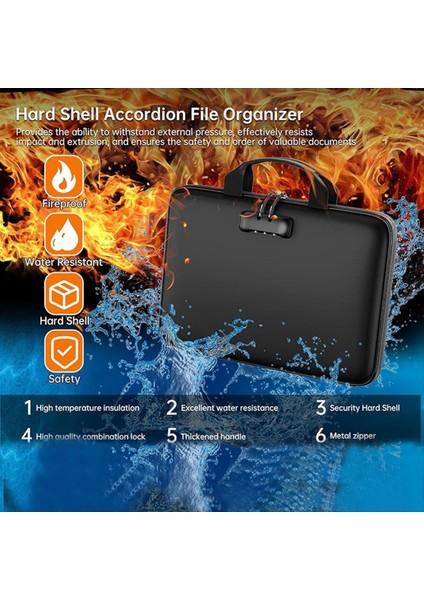 Kilit ve Dosya Klasörü ile Fireproof Belge Organizatör Kutusu, Doküman Dosyaları Için Sert Kılıf Yangın Düzeltili Güvenli Çanta Değerli (Yurt Dışından) modelleri
