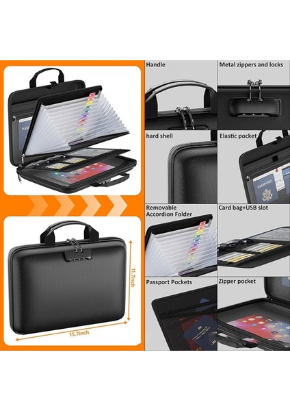 Kilit ve Dosya Klasörü ile Fireproof Belge Organizatör Kutusu, Doküman Dosyaları Için Sert Kılıf Yangın Düzeltili Güvenli Çanta Değerli (Yurt Dışından) indirimleri