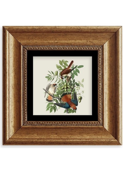 Kuş ve Yapraklar Çerçeveli Taş Tablo