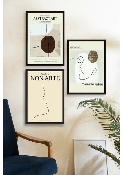 Soyut Sanat Üçlü Ahşap Çerçeveli Tablo fiyatları