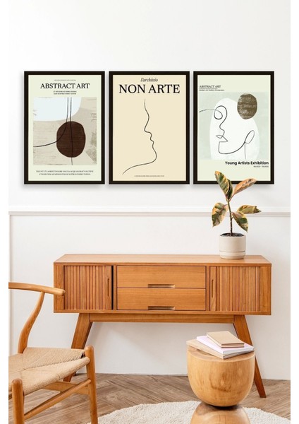 Soyut Sanat Üçlü Ahşap Çerçeveli Tablo modelleri